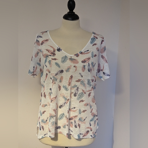 Monsoon Linen Blend Top T-shirt Soft White Baby Pink Size L - Picture 2 of 7